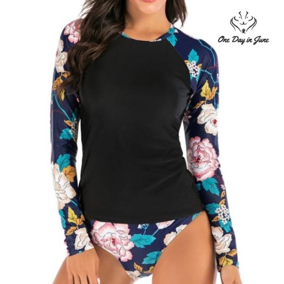 Amzbrly Other - Floral Print Long Sleeve Rash Guard Bikini